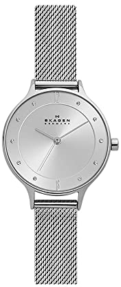 Skagen Anita Lille Uhr für Damen, Quarzwerk mit Edelstahl- oder Lederarmband, Silberton und Weiß, 30MM