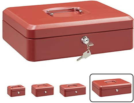 ARREGUI Elegant C9244 Cassetta di sicurezza con chiave per contare e trasportare denaro | Cassetta Portavalori in acciaio con vassoio Portamonete | Cassaforte portatile de 30 cm di larghezza | Rossa