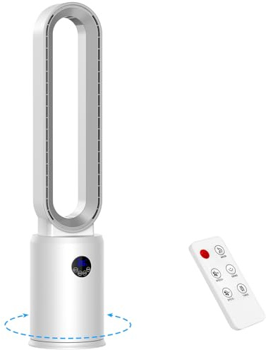 YAZEKY Bladlös tornfläkt, tyst pelarfläkt med fjärrkontroll, 24 hastigheter, 60° oscillation, LED-display, 12 timmars timer, 97 cm, kraftfull skrivbordsfläkt