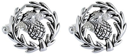Scottish Thistle Cufflinks Presented In GS Cufflinks Gift Box - Silver Colour Scotland Thistle in Wreath Shirt Cufflink Men Gifts