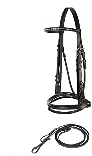 HORZE Pferde Trense Weston, Trensenzaum mit Zügel für Warmblut, Vollblut und Pony, Schwarz, F