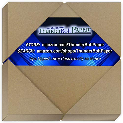 ThunderBolt Paper 100 Sheets Chipboard 24pt (point) 4 X 4 Inches Light Medium Weight Small Square Card Size .024 Caliper Thick Cardboard Craft Packaging Brown Kraft Paper Board