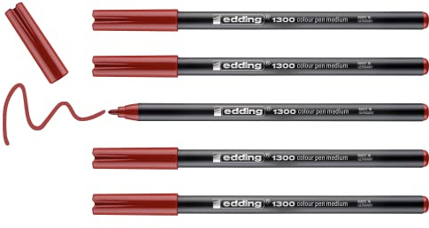 edding 1300 Fasermaler medium - karmesin - 5 Stifte - Rundspitze 2 mm - Filzstift zum Zeichnen und Schreiben - Filzstift für Schule, Mandala, Bullet Journal