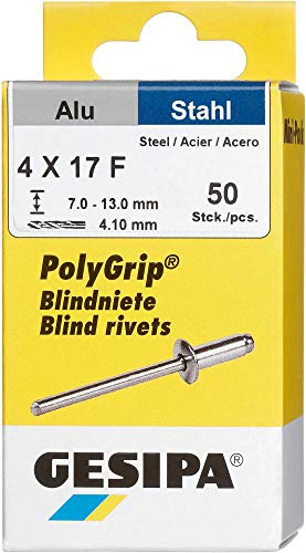 GESIPA Blindniete PolyGrip 50 Stück (Alu/Stahl 4x17, Nietschaft-ø 4 mm, Scherkraft 1060 N, Zugkraft 1680 N, Flachrundkopf) 1433849