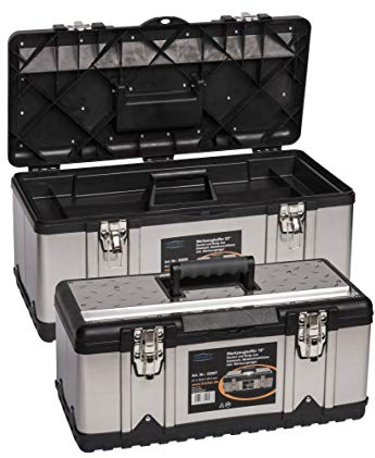 Kreher Profi Edelstahl Werkzeugkoffer Set : XXL 23 Profi Koffer 58 x 30 x 25 cm + XL 18 Profi Koffer 47 x 23 x 20 cm. Abschließbar, mit Werkzeugträger, Metallverschlüssen, Ablängvorrichtung.