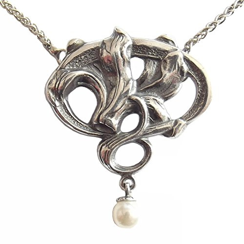 Collier en argent sterling 925 avec perle style art nouveau, Argent sterling, Perle