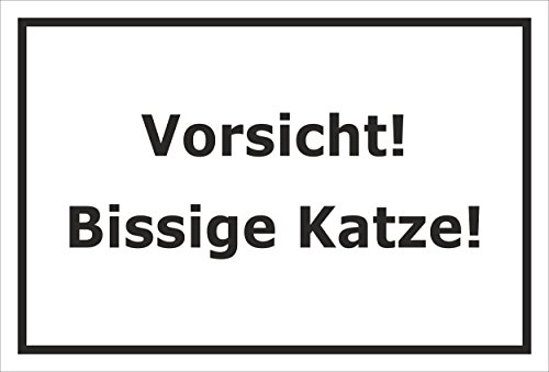 Melis-Folienwerkstatt Schild – Vorsicht – Bissige Katze – 15x10cm, 30x20cm und 45x30cm – Bohrlöcher Aufkleber Hartschaum Aluverbund -S00309A