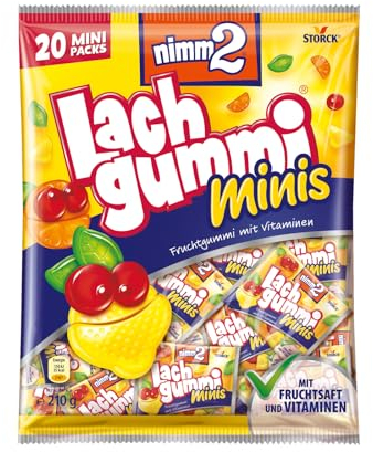 nimm2 Lachgummi Minis – 1 x 210g (20 Mini Packs) – Fruchtgummi mit Fruchtsaft und Vitaminen