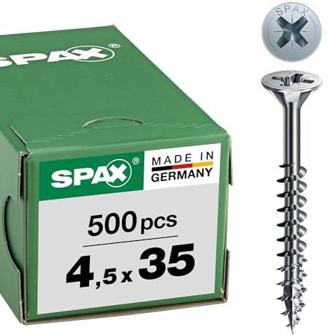 SPAX Universalschraube, 4,5 x 35 mm, 500 Stück, Kreuzschlitz Z2, Senkkopf, Teilgewinde, 4CUT, WIROX A3J, 0291010450355, Blank Verzinkt
