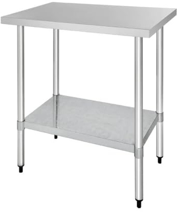 Vogue Edelstahl-Gastronomietisch 900 mm, polierter Edelstahl, einfache Selbstmontage, 90(H)x90(B)x70(T) cm, 1 Ablage, gewerbliche Küchenmöbel, professioneller und privater Gebrauch, GJ501