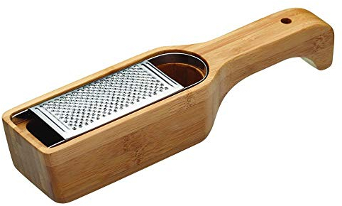 KitchenCraft World of Flavours Käsereibe mit Auffangbehälter, Rahmen aus Bambusholz, Edelstahlreibe, 27,5 cm x 6 cm x 5 cm