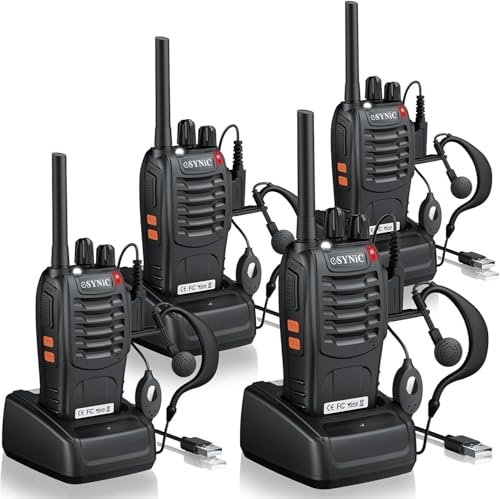 ESYNiC 2 Paia Walkie Talkie Ricaricabile VOX Radio PMR446MHz 0.5W Frequenza Civile Ricetrasmittente Portatile 16 Canali Singola Banda Woki Toki con USB Caricabatterie per Negozi Sopravvivenza Ciclismo