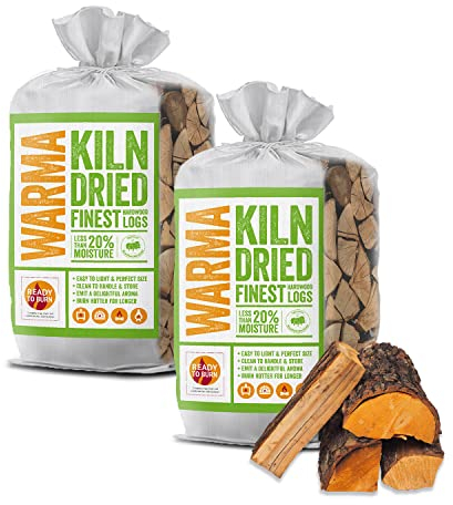 2 x 25L Packs Warma Kiln Dried Hardwood Firewood Logs - 50L Total - Ready to Burn & Easy to Carry - For Garden Chimeneas Large Ooni Pizza Ovens Wood Burning Fired Stoves Open Fires & Log Burners