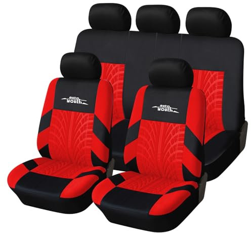 AUTOYOUTH Car Seat Covers, Front Seat Covers with Split Car Bench for Women, Full Set of Seat Protectors, Red, 9 Pieces