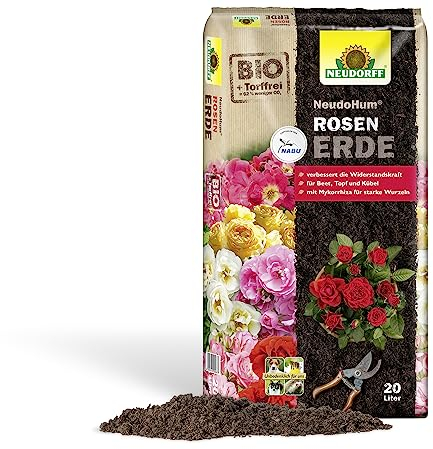 Neudorff NeudoHum RosenErde – Torffreie Bio-Erde mit Mycorrhiza fördert kräftige Rosen und Blüten. Ideal für Beet, Topf und Kübel, 20 Liter