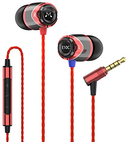 SoundMAGIC E10C trådbundna öronsnäckor med mikrofon HiFi stereo hörlurar Bullerisolering in ear hörlurar Kraftfull bas trasselfri sladd Röd