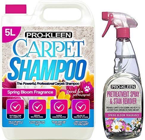 Pro-Kleen Professional Carpet & Upholstery Shampoo – Spring Bloom Fragrance 5L + 750ml - High Concentrate Cleaning Solution - Suitable For All Machines