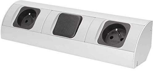Orno AE-1304 Multiprise Electrique d'angle pour Cuisine, Bureau Et Plan De Travail, Montage en Saillie à 45°, 3680W Argent