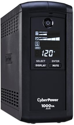 CyberPower CP1000AVRLCD Intelligent LCD UPS Battery Backup and Surge Protector, 1000VA/600W, 9 Outlets, AVR, Mini-Tower, UL Certified