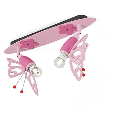 Elobra Kinderzimmerlampe Mädchen Leiste Falter | Zauberhafte Deckenlampe Kinderzimmer für Mädchen, Lampe Schmetterling, rosa, Holz, Deckenstrahler, 45 x 20 x 20 cm