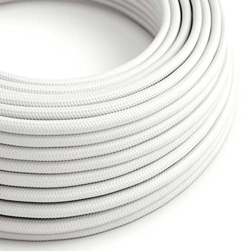 creative cables Fil Électrique Rond Gaine De Tissu De Couleur Effet Soie Tissu Uni Blanc RM01-5 Mètres, 2x0.75