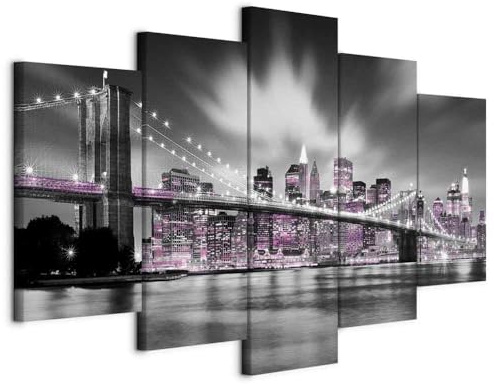 B&D XXL - Leinwandbild New York City, 200x100 cm, 5-teilig, Schlafzimmer | Hochwertige Leinwand, sofort aufhängbar, ideal fürs Wohn- oder Schlafzimmer, wasserfest und lichtecht, langlebig, stilvoll