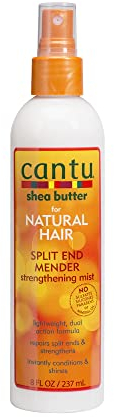CANTU - Spray Hidratante para Puntas Abiertas - Repara y Mejora Cabello Rizado - Enriquecido con Manteca de Karité - Sin Sulfatos, Parabenos ni Siliconas, Transparente, 237 ml