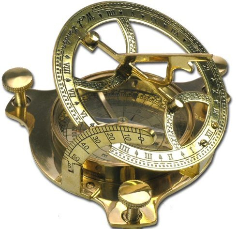 Nautic Kompass Sonnenuhr MESSING 6,5cm + Holzetui Modell ELECSA 9060