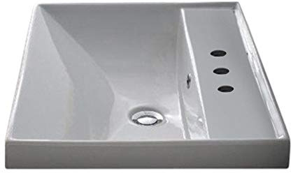 Scarabeo 3004-Three Hole ML Square Ceramic Self Rimming/Wall Mounted Bathroom Sink, White