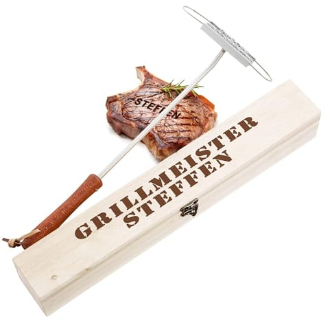 BBQ Brandeisen mit wechselbaren Buchstaben als Set mit edler Holzbox und persönlicher Wunsch-Gravur, Fleischstempel für den Grill, Grillzubehör, Geschenkidee für Männer, Brenneisen zum Grillen