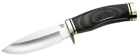 Buck +Vanguard+, Messingbeschläge, 420 HC-Stahl, Cocobolo-Holzgriff, mit Lederscheide | persönliche Gravur auf der Klinge