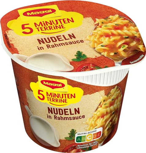 MAGGI 5 Minuten Terrine Nudeln in Rahmsauce, leckeres Fertiggericht, Instant-Bandnudeln, mit sahnigem Rahm, 1er Pack (1 x 61g)