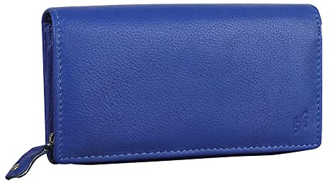 STARHIDE Ladies RFID Long Clutch Wallet Soft Genuine Leather Flap Over Women Purse Credit Cardholder, ID Money & Coin Organizer 5510 (Blue)