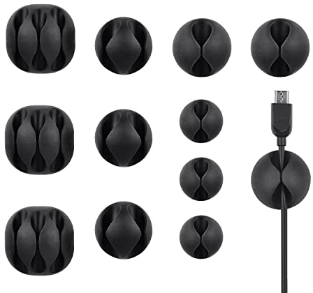 Avantree Pack de 12 Clips câbles durables, Maintient et Cache-câbles de Bureau, Organiseur et Gestion de câbles de Recharge pour TV Ordinateur PC Portable Maison et Bureau