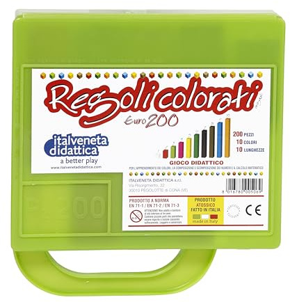 Italveneta Didattica - Valigetta Regoli Euro 200 per Apprendimento Matematico, Diverse Dimensioni e Colori, Materiale Atossico, Adatto per Bambini dai 5 anni, Fabbricato in Italia