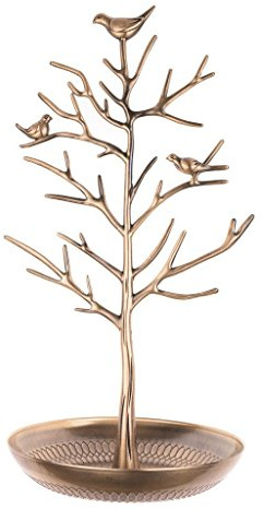 INVIKTUS Silver Birds Tree Jewelry Stand Display Earring Necklace Holder Organizer Rack Tower