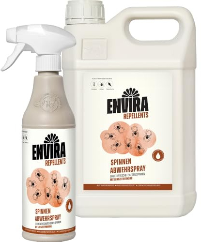 Envira Spinnen Abwehrspray 500 ml + 5 Liter - Spray mit Langzeitwirkung gegen Spinnen, Winkelspinnen, Kreuzspinnen, Weberknecht - Mittel gegen Spinnen in der Wohnung - Effektive Spinnenabwehr