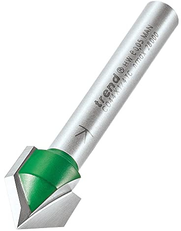 Trend CraftPro Fraise à chanfreiner à deux flûtes, queue de 1/4 pouce, diamètre de coupe 12,7 mm, rainure en V à 45 degrés, carbure de tungstène, embout, C044X1/4TC