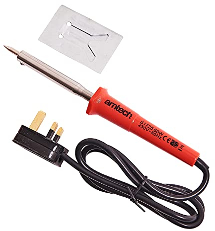 Amtech S1725 Soldering Iron, 60 Watt 230-240V, Insulated Handle and Metal Stand, 350~400°C High Temperature Range