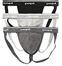 papi Men's Premium Performance 3-Pack Jockstrap, Athletic Supporter, Breathable Male Workout Underwear, Black/Charcoal/Heather Grey, Small