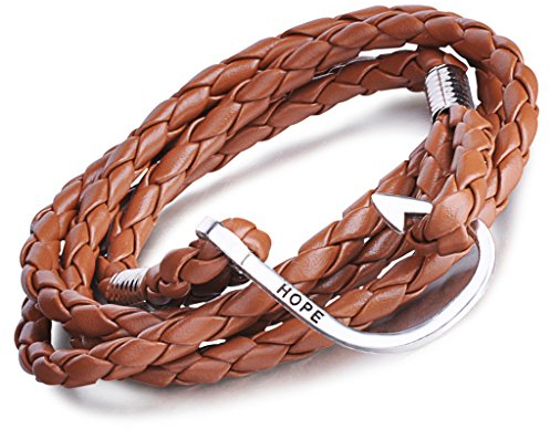 Unendlich U Punk Hope Angelhaken Damen Herren Charm Armband Geflochten Leder Legierung Wickelarmband Multilayer Armreifen, Braun