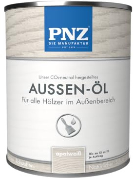 PNZ Außen-Öl | Nachhaltig hergestellt mit regionalen Rohstoffen | Made in Germany | Holzdeck, Holz-Terrasse, Fenster, Türen, Gartenhäuser, Spielgeräte, Gebinde:2.5L, Farbe:opalweiß