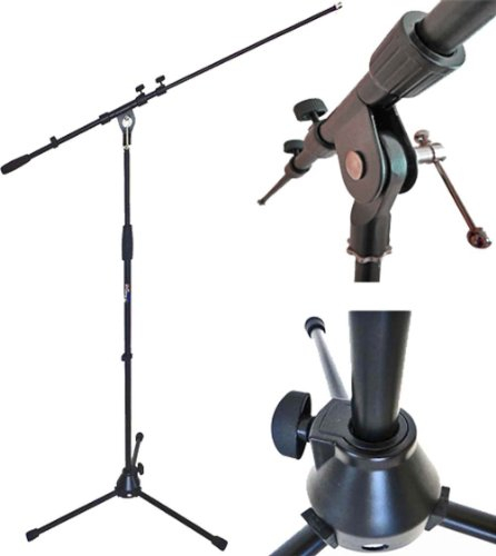 keepdrum MS107B Pied de microphone avec perche et base en métal