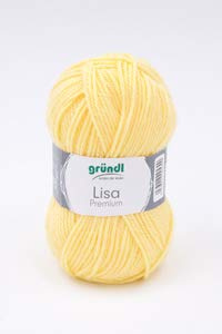 Gründl 5er Packung Wolle LISA Premium uni, 50gr, 100% Polyacryl,Bastelgarn,Strickgarn,Handarbeitswolle (03 pastellgelb)