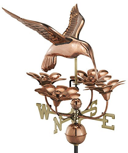 Good Directions 913P Hummingbird with Flowers Weathervane, Polished Copper