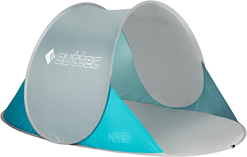 Outtec Selbstfaltendes Strandzelt, Strandmuschel Pop Up, Leicht zu Tragen Gartenmuschel mit 50 UV Schutz, Windschutz für Kinder und Erwachsene, Sonnenschutz Strand (Grau)