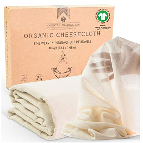 Seihtuch aus Bio-Baumwolle, ungebleicht, GOTS-zertifiziertes Sieb, feines wiederverwendbares Käsetuch, großes Passiertuch, 1,5 m x 1 m Cheesecloth