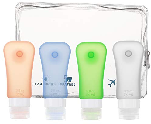 Moko Resor flaskor set, 4 stycken silikon läckagesäker resebehållare läcker påfyllningsbara reseflaskor BPA-fri reseflaska för schampo toalettartiklar balsam vårdprodukter, 89 ml