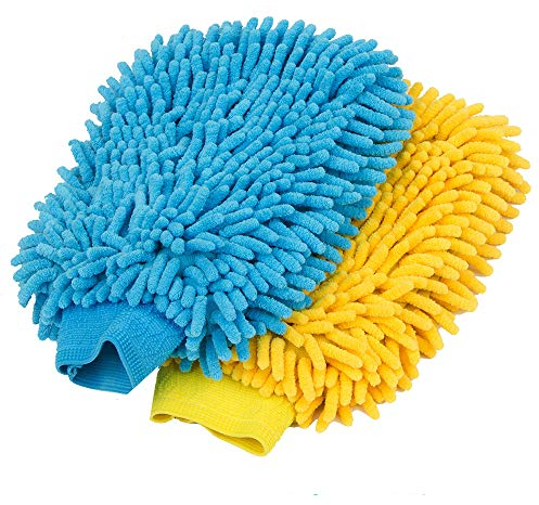 MR.SIGA Microfiber Car Wash Mitt, Pack of 2, Blue & Yellow