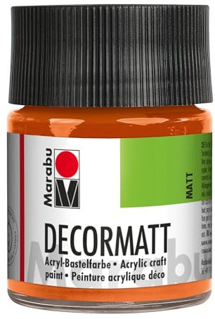 Marabu Decormatt 50ml Bastelfarbe für Pappe Stein deckend lichtecht speichelecht wasserverdünnbar wetterfest auf Wasserbasis mit Pinsel Rolle Stupfpinsel ganzjährig 50ml Orange
